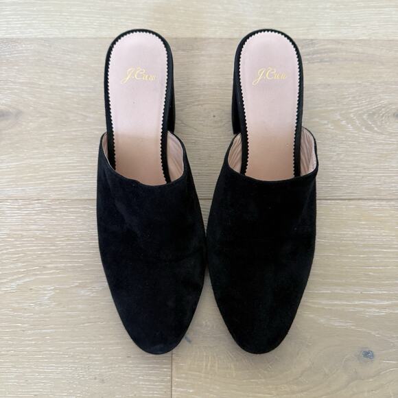 J Crew Black Suede Block Heeled Mules Women's Size 10 Shoes - Picture 2 of 9